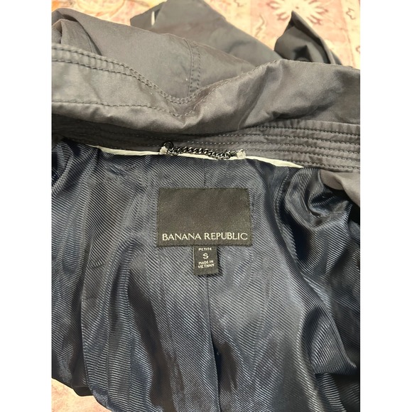 Banana Republic Trench Coat Dark Grey Petite S Preppy Tie Waist Belted - Picture 4 of 8